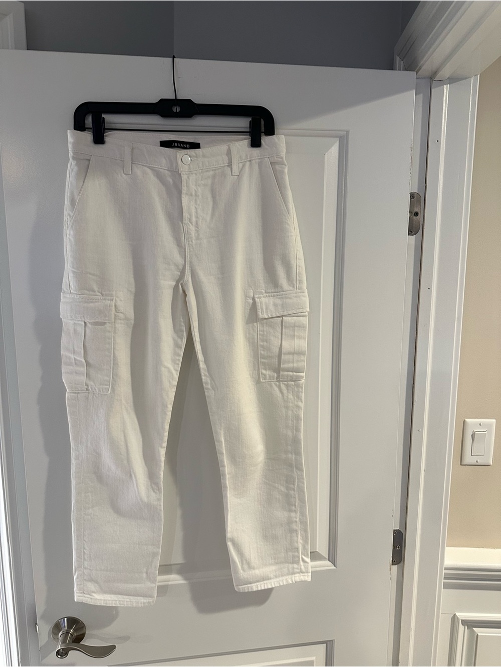 J Brand White Denim Straight Cargo Leg Pants